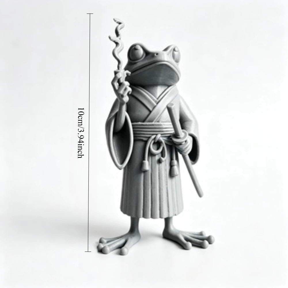 Samurai Frog Statue with Cigarette Pipe Cool Ronin Warrior Frog Figurine Novelty Office Desktop Decor Unique Collectible Gift Oasis Select Light Grey