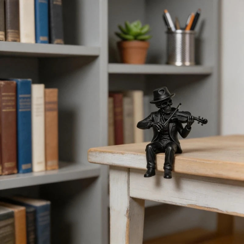 Gothic Skeleton Violin Player Figurines Vintage Elegant Musician Statues Seated Skeleton Ornaments for Shelves Nightstands Gifts Oasis Select