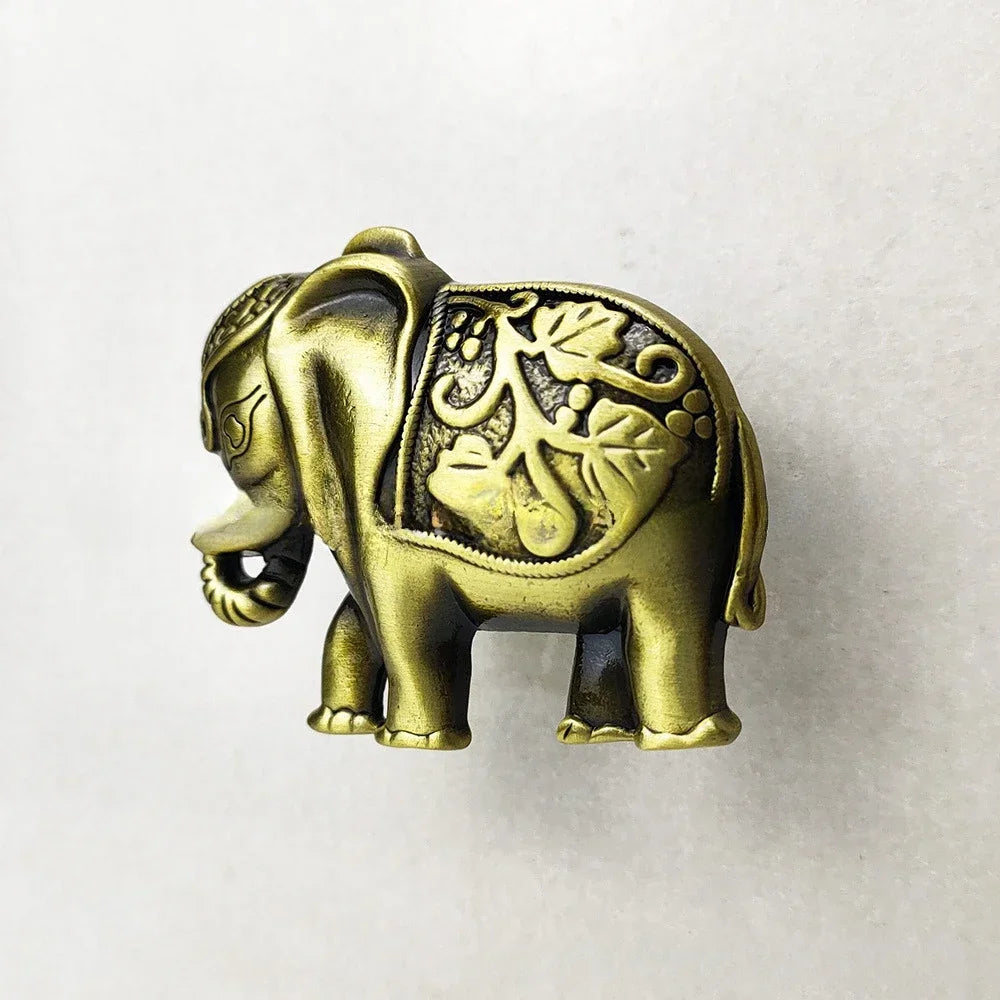 Elephant Knob and Handle Solid Zinc Alloy Single Hole Cabinet Drawer Furniture Handles Retro Cupboard Pulls Oasis Select green bronze 1pcs
