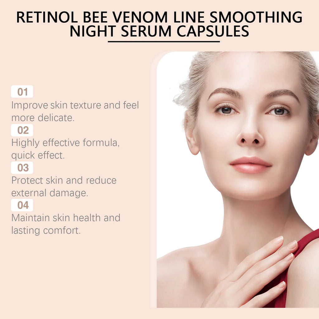 Retinol Bee Venom Facial Capsules Anti-Wrinkle Firming Smoothing Moisturizing Facial Skin Anti-Aging Night Serum for Face & Neck Oasis Select