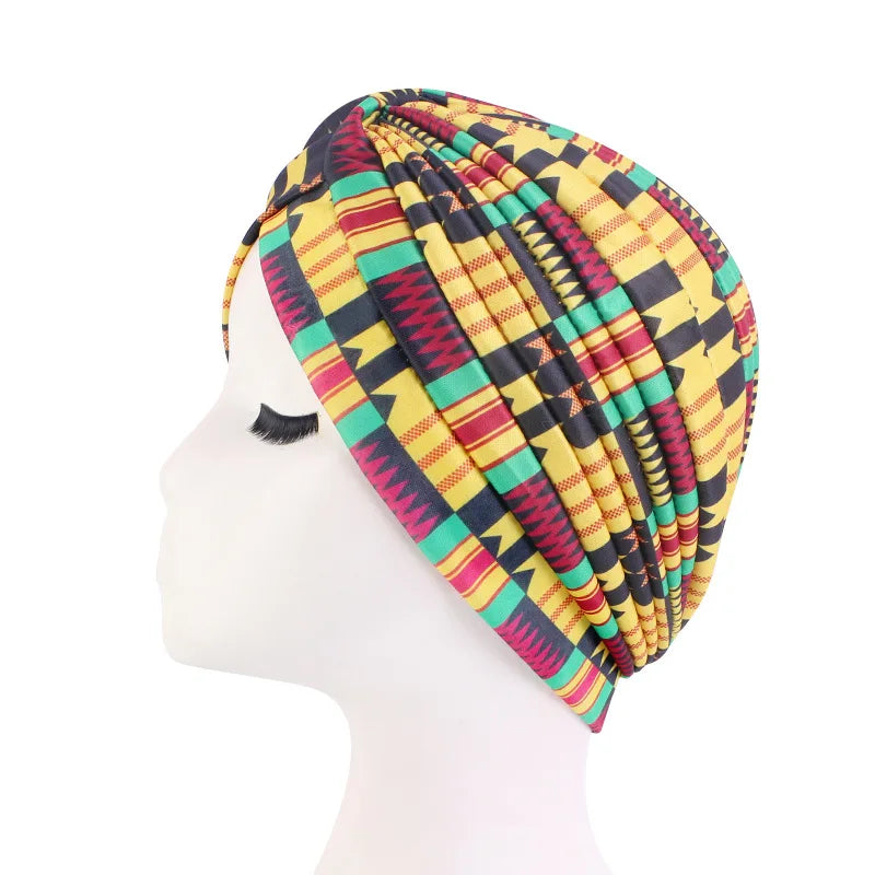 Fashion Printed Knot Turban Headwrap for Women Soft Chemo Cap Muslim Hijab Beanie Headscarf for Hair Loss and Daily Style Oasis Select A