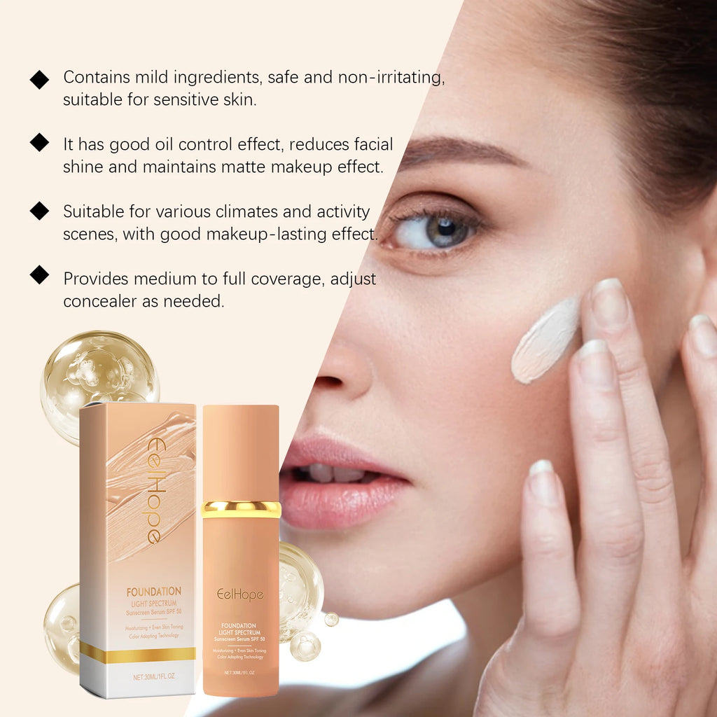 Color Changing Foundation Light Spectrum Sunscreen Serum SPF 50 Concealer Full Coverage Moisturizing Face Makeup Base Cosmetics Oasis Select