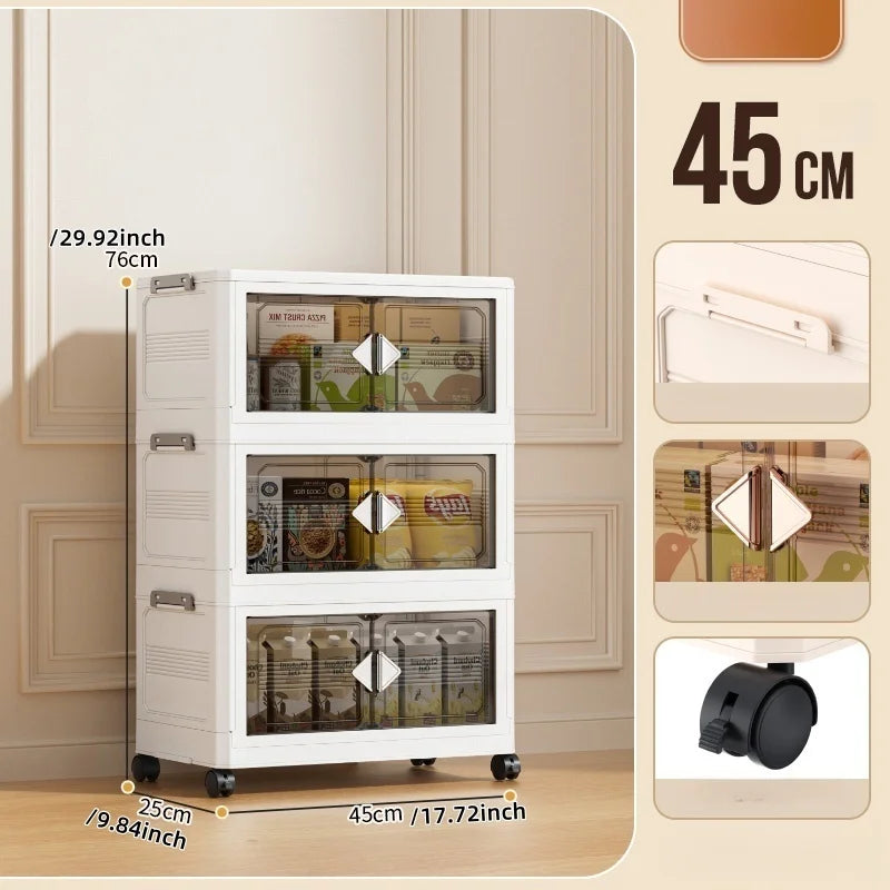 45cm Foldable Width Plastic Storage Box with Wheels Multi-Layer Clothing Cabinet Organizer for Books Kitchen Oasis Select 45cm-White-3 Layers