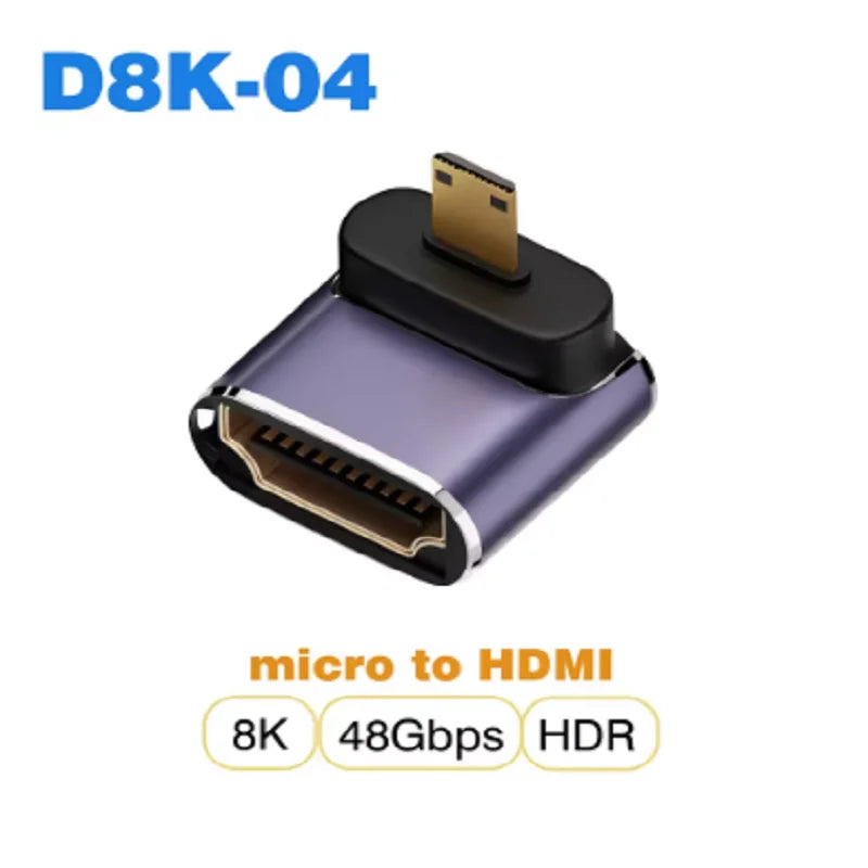 8K HDMI2.1 Cable Adapter micro mini hdmi to HDMI 2.1 Converter 48Gpbs 8K60HZ 4K120HZ for HDTV Projector PS4 PS5 Laptop PC Oasis Select D8K 4