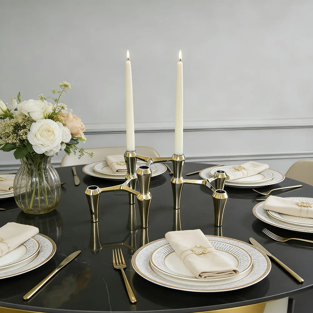 Minimalism Alloy Stackable Candle Holder Set Creative Candlestick Ornament Western Restaurant Candle Stand Home Decoration Oasis Select