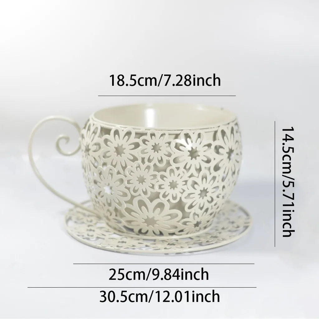Teacup Iron Flower Pot | Vintage Garden Planter with Saucer