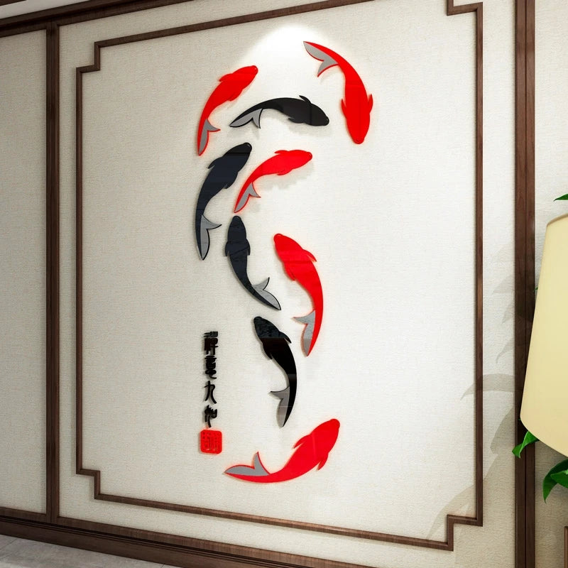 3d three-dimensional acrylic wall stickers living room TV background wall decoration layout 9 fish self-adhesive wall stickers Oasis Select