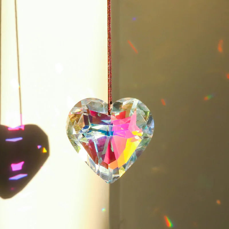 Crystal Peach Prism Suncatcher Prism Heart Shaped Hanging Pendant Decorative Rainbow Maker Window Home Office Garden Decoration Oasis Select Multicolor