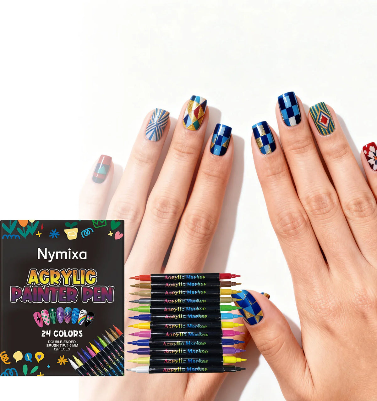 Nymixa DIY Nail Art Kit – 12 Color Pens & Glitter Decorations Nail Art Kit Oasis Select