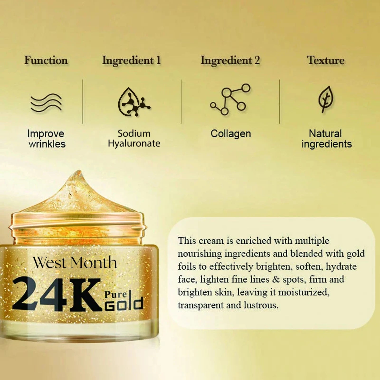 24K Gold Collagen Face Cream – Firming, Brightening & Anti-Wrinkle