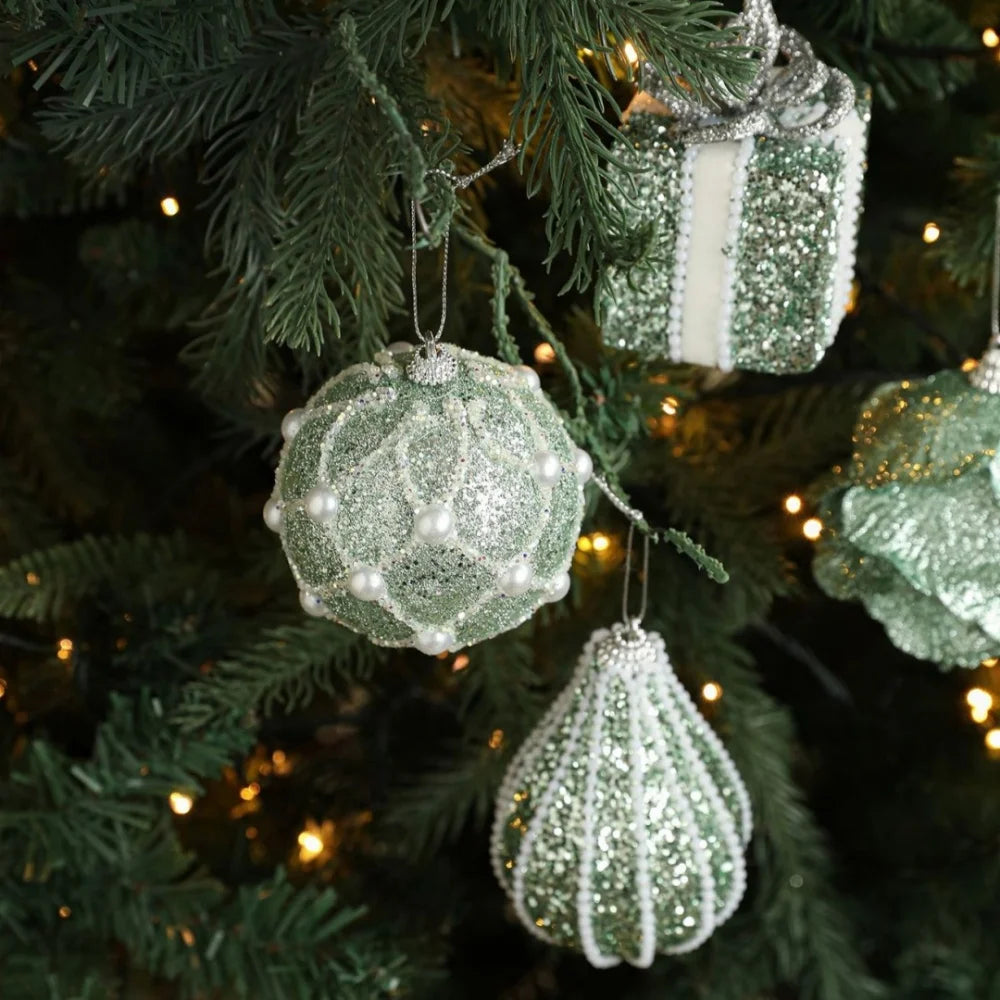 Green Glitter Foam Christmas Ball Ornament | Tree Hanging Decor