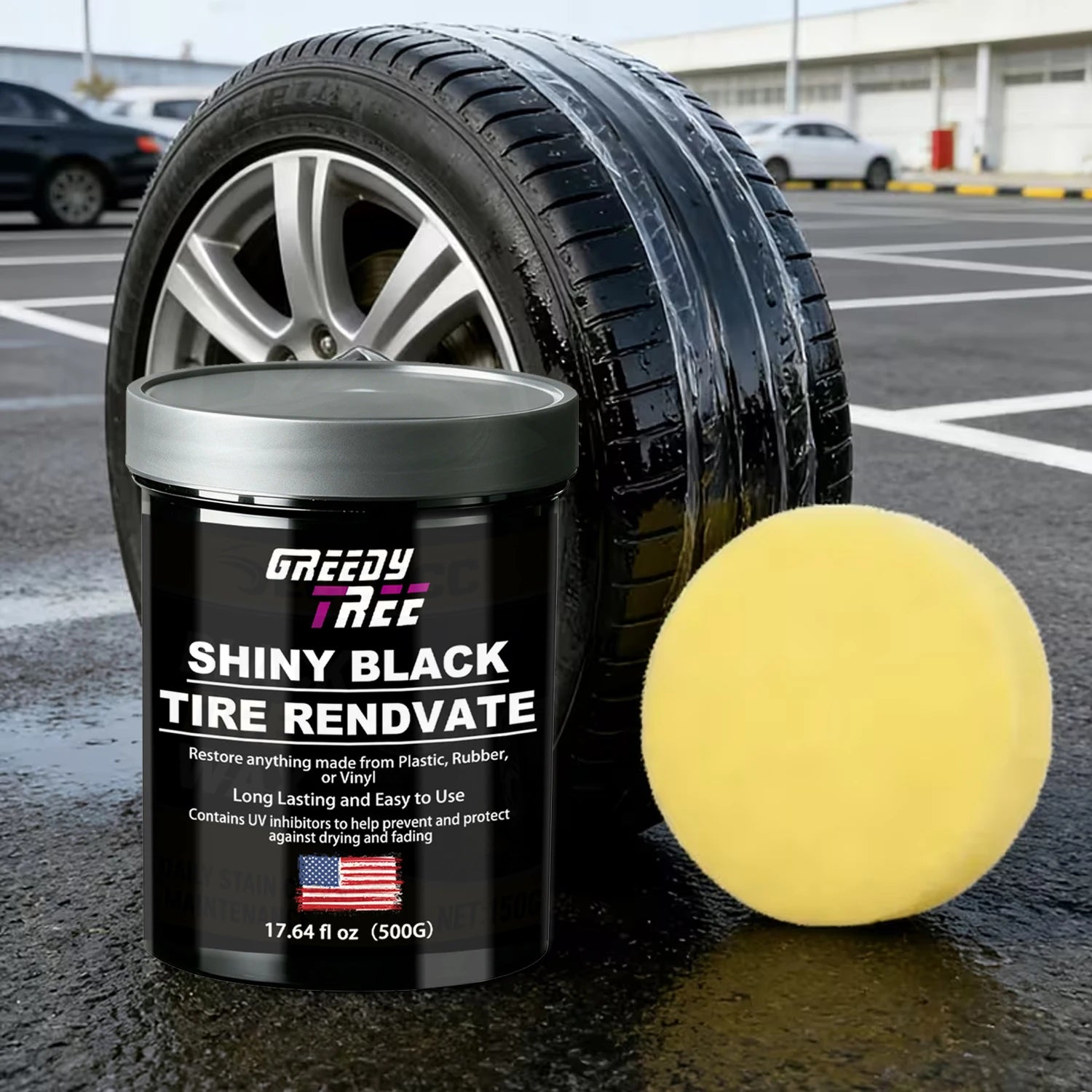 Shiny Black Tire Renovator, Tire Shine & Restorer for Tires, Plastic, Rubber, Vinyl, Long Lasting UV Protection, Prevents Drying Oasis Select
