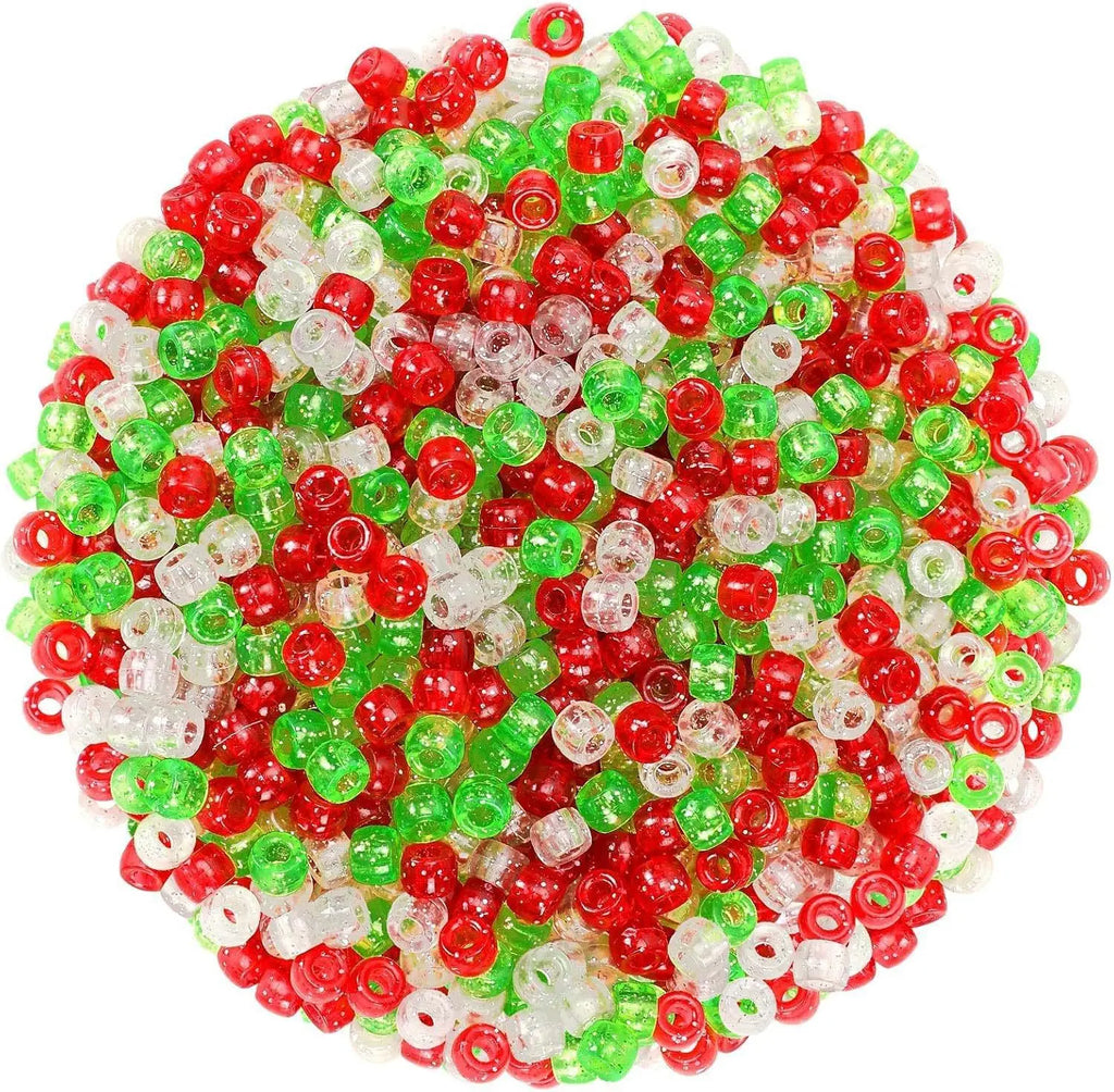 100Pcs Acrylic Pony Beads 6x9mm Bulk Plastic Large Hole Mix Pen Hair Kandi Beads for Friendship Bracelet Jewelry Making Braids Oasis Select Red Green