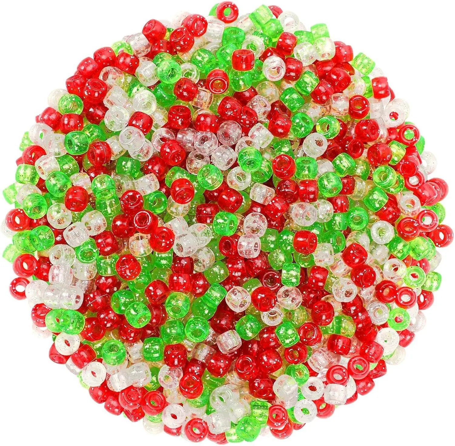 100Pcs Acrylic Pony Beads 6x9mm Bulk Plastic Large Hole Mix Pen Hair Kandi Beads for Friendship Bracelet Jewelry Making Braids Oasis Select Red Green