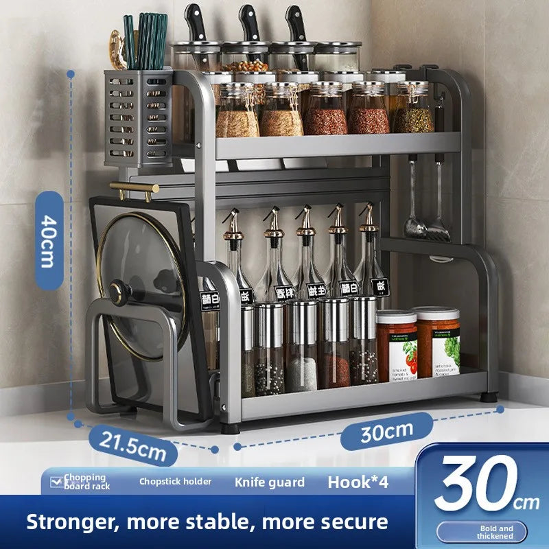 Kitchen Rack Multifunctional Seasonings Multi-layer Countertop Chopsticks Storage Knife Holder Stainless Steel Oil Oasis Select Gun ash-2-30-B