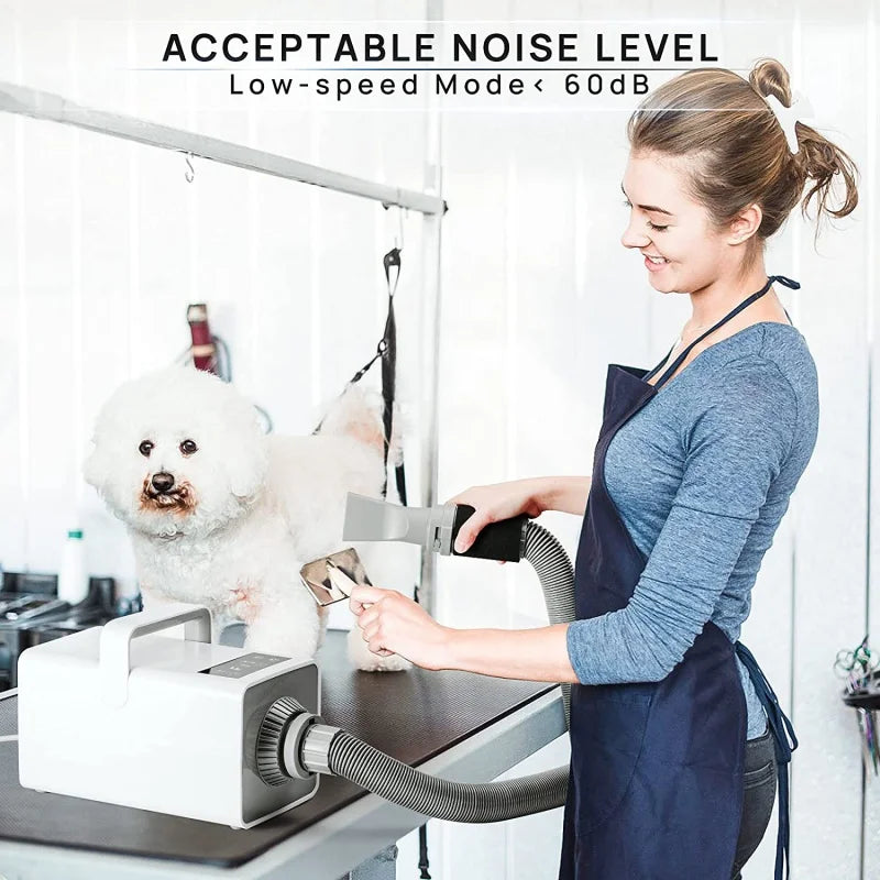 Lonic High Velocity Pet Hair Dryer 4.3HP Adjustable Heating Speed Dog Cat Blower LCD Digital Display Touch Control 4 Nozzles Oasis Select