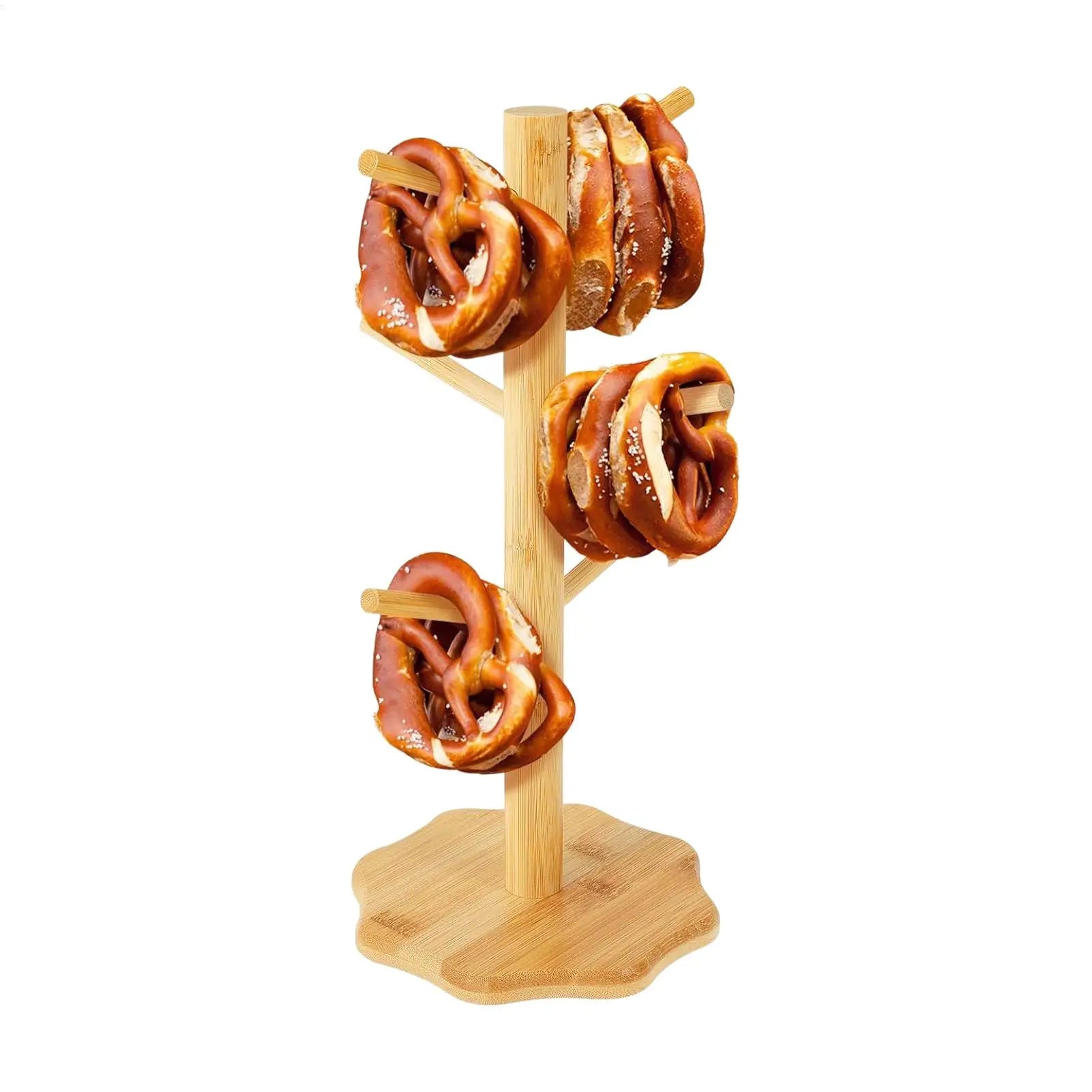 Wooden Tree Pretzel Holder Stand – Bamboo Sausage Display Rack
