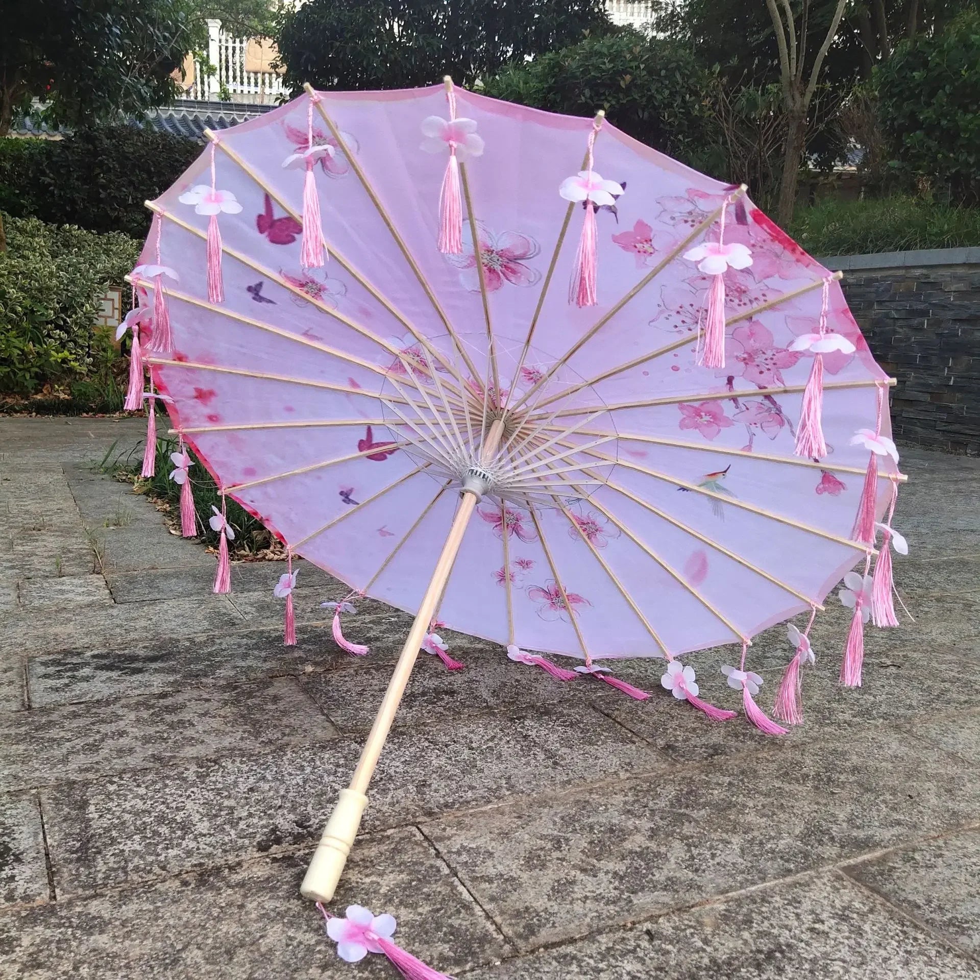 Antique Hanfu Fringe Umbrella Performance Photo Props Dance Silk Umbrella Craft Ancient Point Oiled Paper Umbrella Oasis Select Solid Wood 3 16K