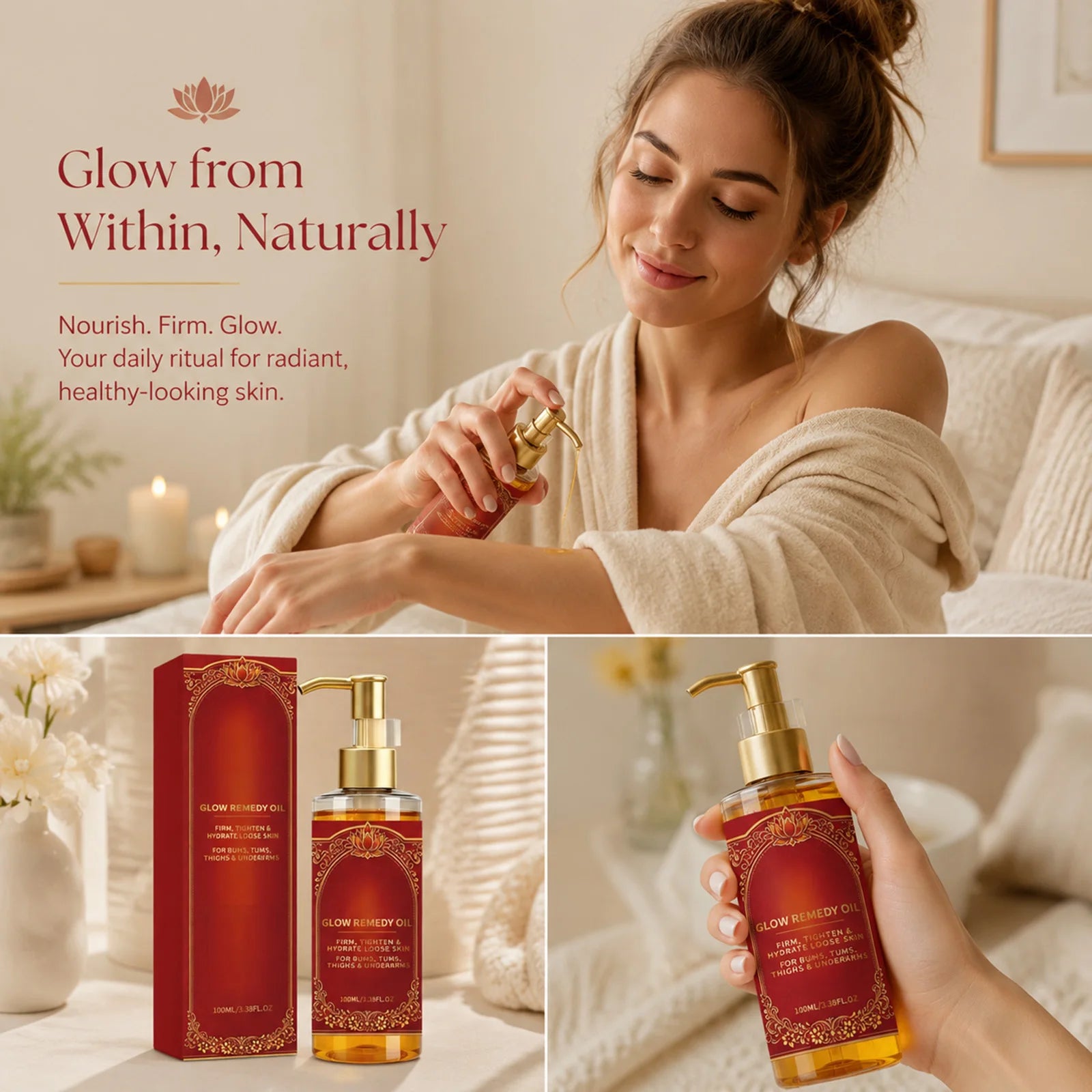 Glow Remedy Firming Body Oil Hydrates Dry Loose Skin Tightens Belly Butt Thighs Underarms Improves Sagging Skin Body Massage Oil Oasis Select