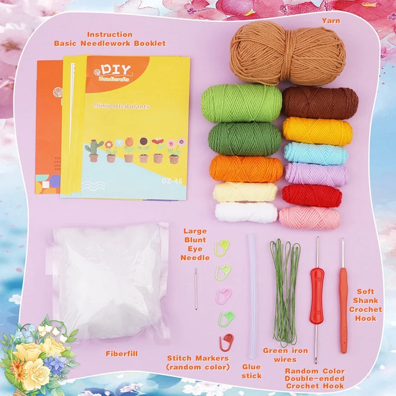 DIY Green Potted Lants Crochet Kit Crochet Kit DIY Handmade With Knitting Yarn Needles Plush Doll Easy Oasis Select