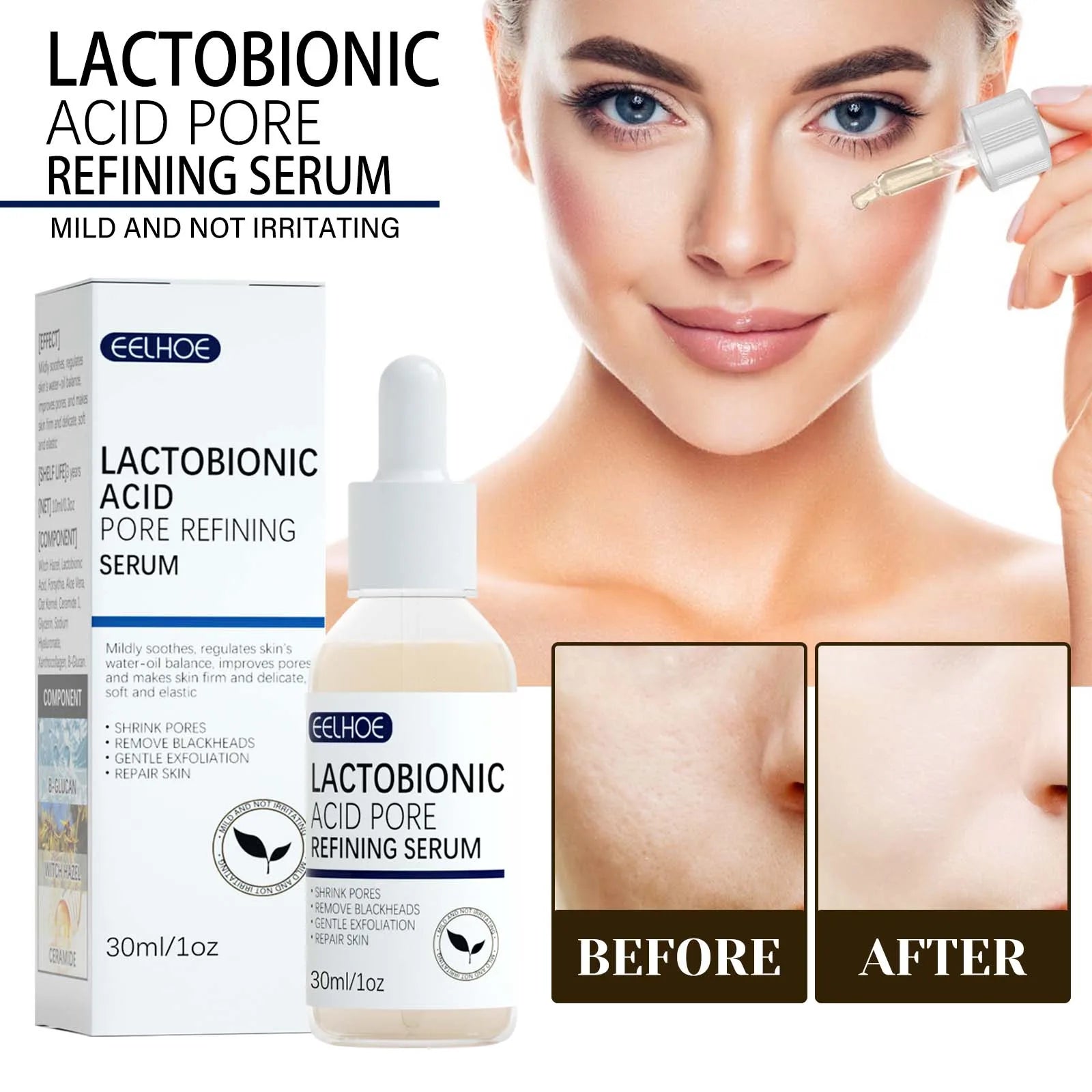 Lactose Acid Shrink Pores Serum Moisturizing Remove Blackheads Repair Face Pores Skin Firming Brighten Nourish Face Essence Oasis Select