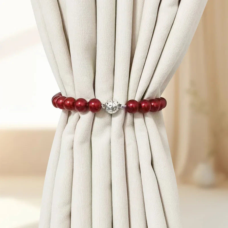 Pearl Magnetic Curtain Tie Backs Curtain Buckle Curtain Rope Holder Hook Curtain Binding Strap Kids Room Decoration Accessories Oasis Select Red-40cm
