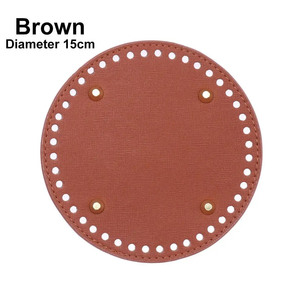 Material Crochet Bag With 52 holes DIY Bag Accessories for Knitted Bag PU leather Long Bag Bottom Oasis Select brown-Diameter 15CM