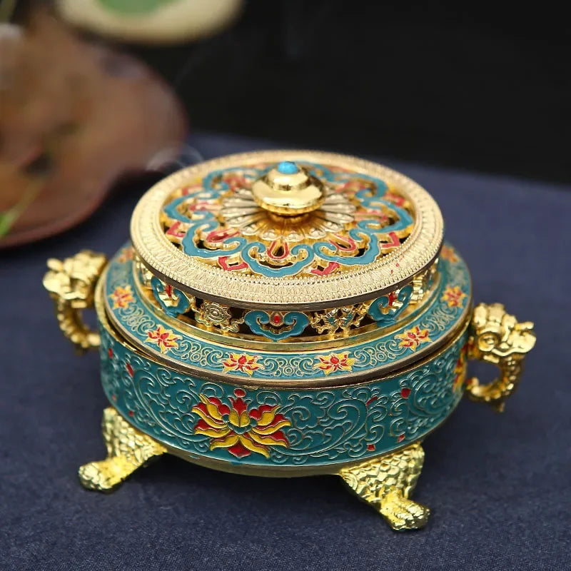 All-metal Enamel Tibetan Incense Burner Household Indoor Aromatherapy Tray Incense Creative Tea Ceremony Decoration Oasis Select