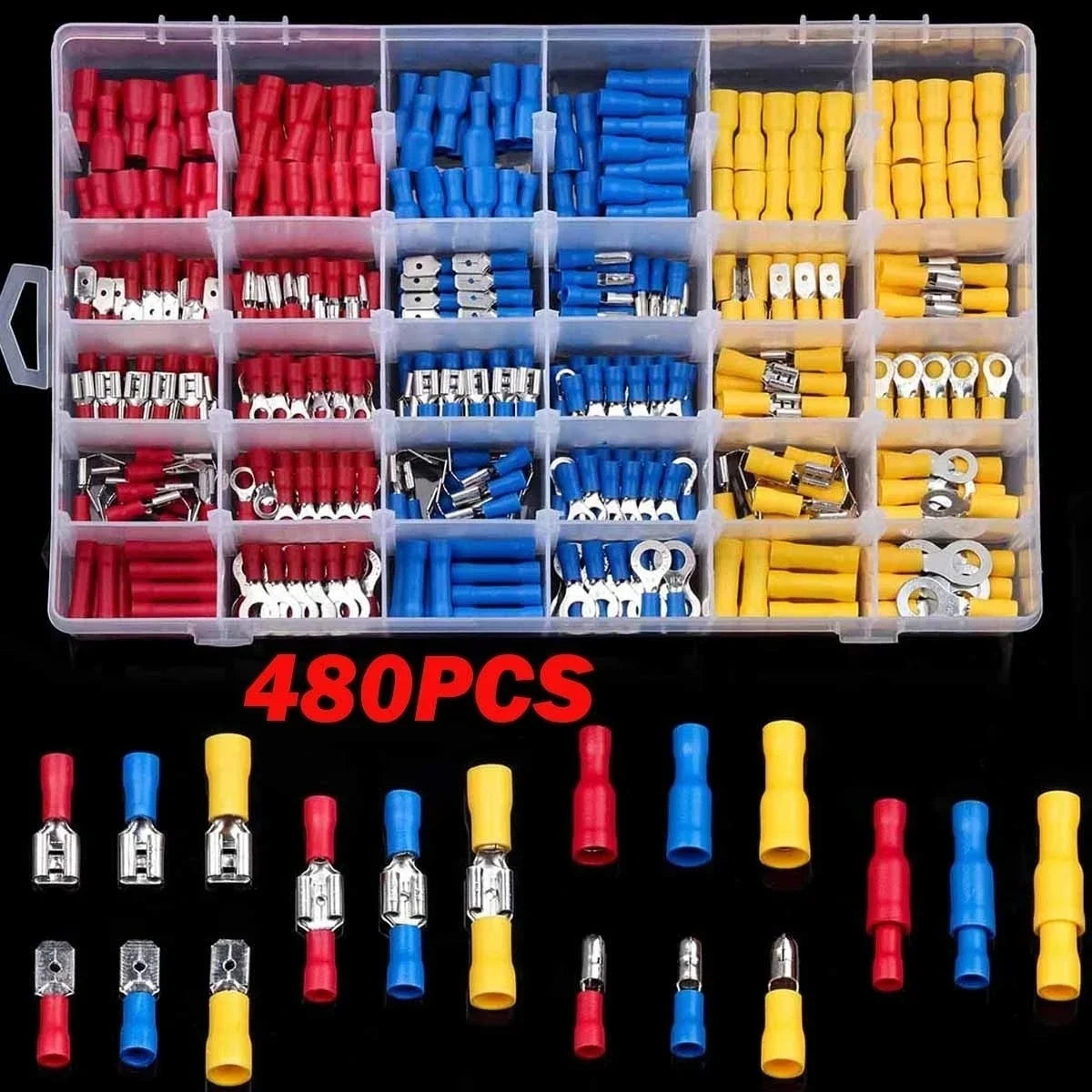 102/280/300/480PCS Wire Connector Kit Male Female Insulated Terminals Cold Crimp Terminals Assorted Crimp Terminals Spade Oasis Select 480PCS