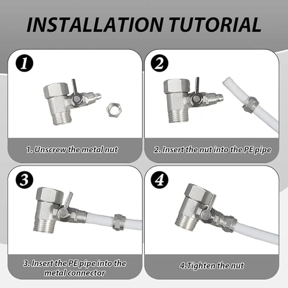 1PC RO Feed Water Adapter 1/2" to 1/4" With Shut-Off Ball Valve Faucet Tap Feed Reverse Osmosis Tee B Cold Hot Water Tube Oasis Select
