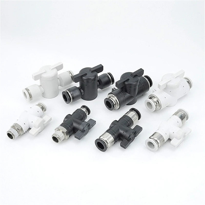 Black White BUC-4mm/6mm/8mm/10mm/12mm Pneumatic Switch Quick Insertion PU Air Pipe Joint Hand Valve Current Limit Air Valve Ball Oasis Select