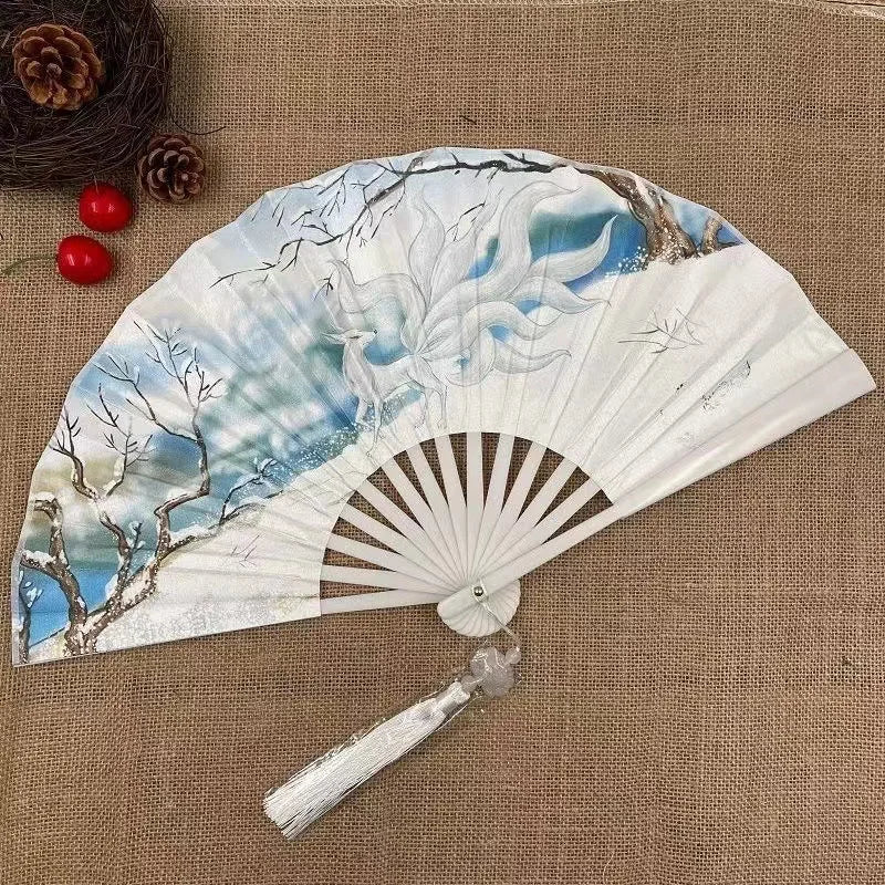 Chinese Style Folding Fan Classical Dancing Cloth Fan Vintage Plastic Animal Dragon Printing Hand Held Fans Photo Props Cosplay Oasis Select Style 12