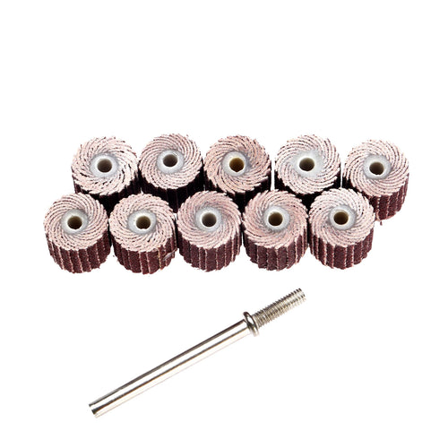 10Pcs 240# Abrasive Flap Wheel 10/12mm Sand Drum 3mm Mandrel Fit for Dremel Drill Grinder Rust Removal DIY Woodworking Polishing Oasis Select