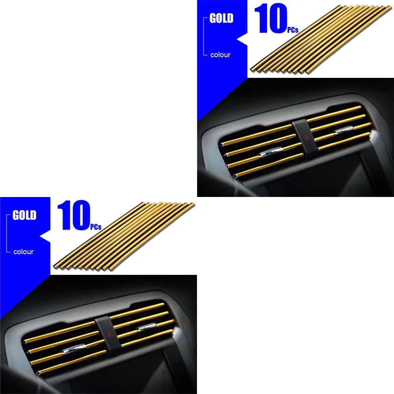 10/20pcs Car Air Conditioner Decoration Strip For Vent Outlet Moulding Trim Strips Car Styling Car Door Edge Corner Decoration Oasis Select 20pcs Golden