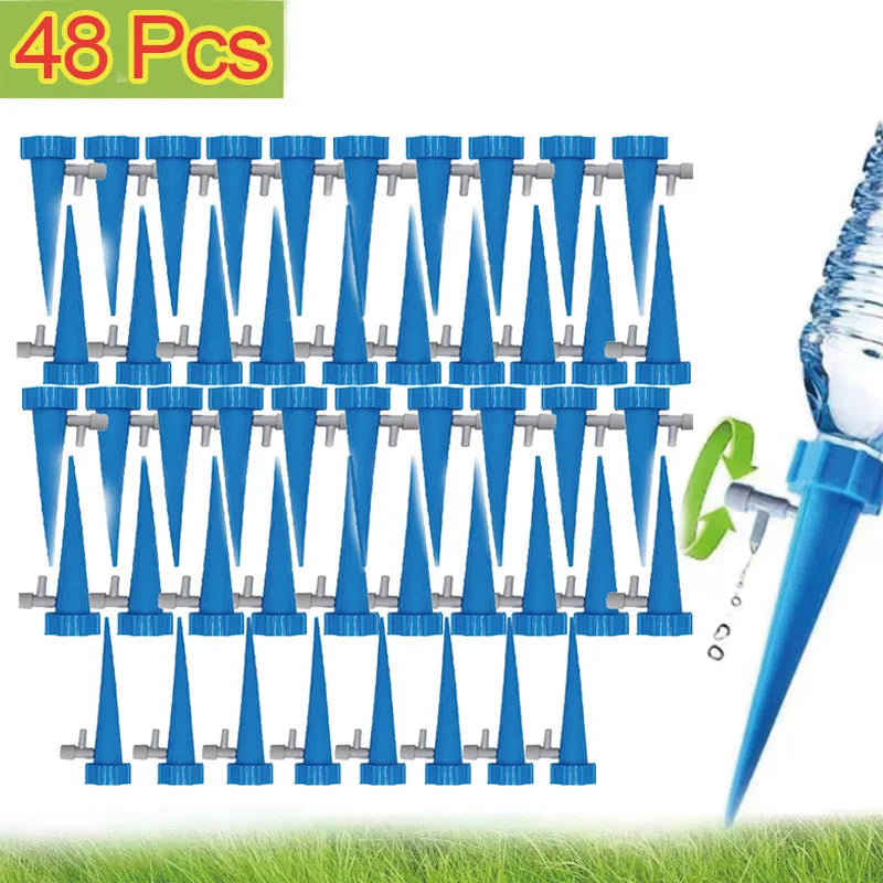 Automatic Drip Irrigation System Self Watering Adjustable for Flower Plants Greenhouse Garden Auto Water Dripper Device Oasis Select 48PCS-Blue