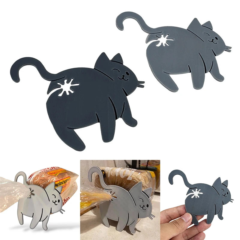 2pcs 3D Cat Butt Bread Bag Clip Snack Bag Sealing Clip Novelty Kitchen Gadget Food Storage Bag Clip For Cat Lovers Oasis Select