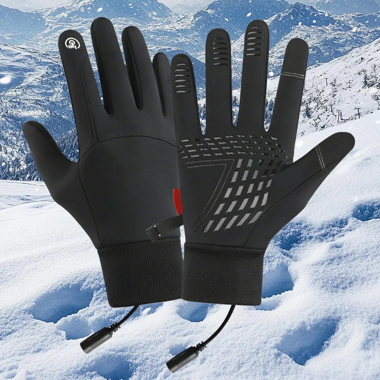 Heated Gloves Motorcycle Gloves USB Charging Windproof Non-Slip Touchscreen Waterproof Thick Drawstring Mitten for Skiing Oasis Select