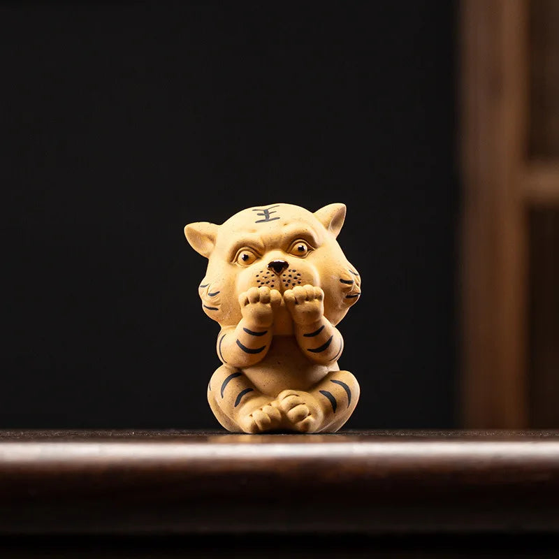 Tiger Tea Pet Creative Money Box Mascot Purple Clay Large and Small Cute Tiger Tea Pet Ornament Tea Table Decoration Oasis Select Tea Pet - Not Said