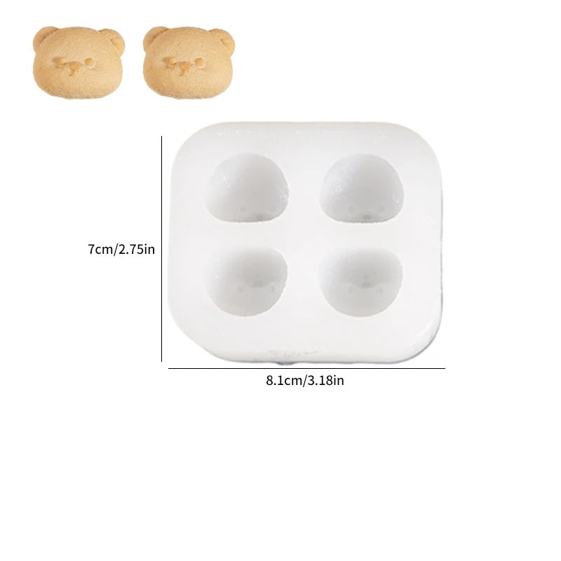 Cute Lena Bear Pinch Mold Bear Candle Plaster Mold Sitting And Standing Bear Four Grid Big Head Bear Silicone Mold Oasis Select C