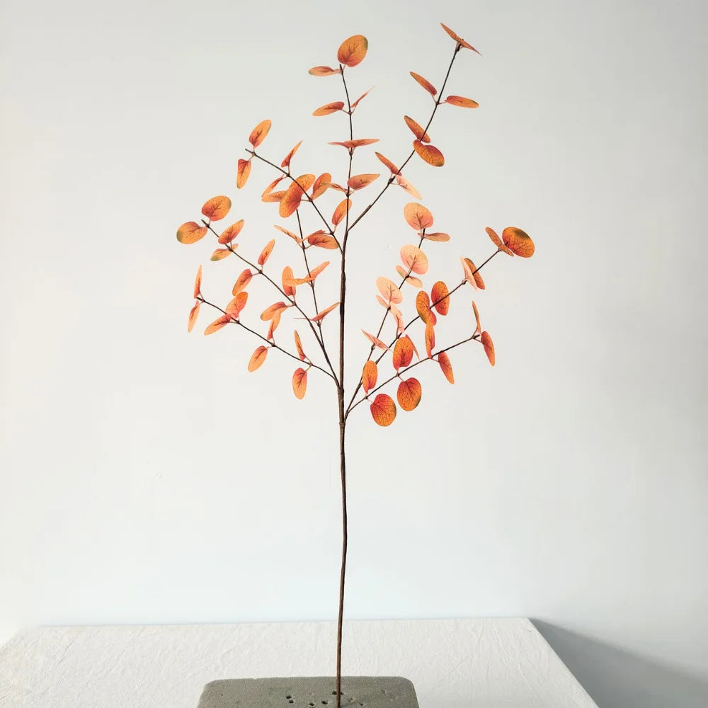 Artificial Plant Autumn Color Eucalyptus Long Branch Home Garden Decor Fake Leaves Wedding Party Decoration Ornaments Oasis Select Orange-1pc
