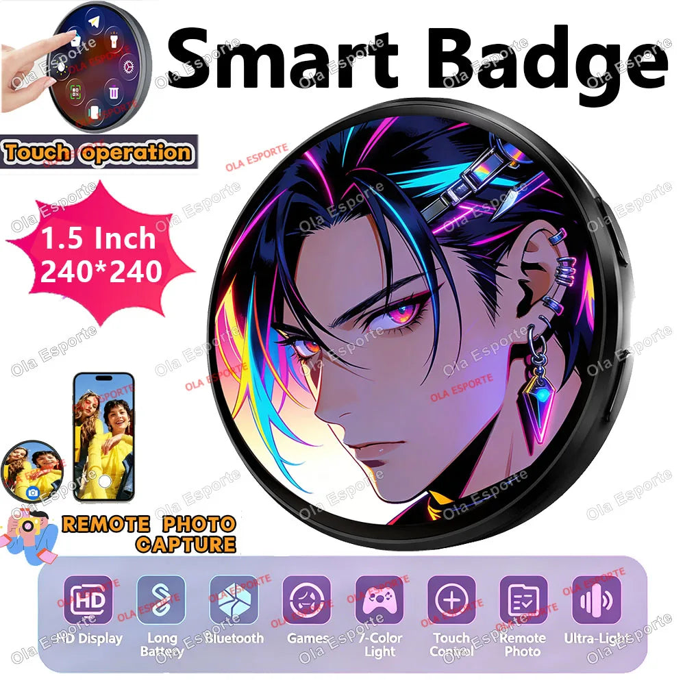 Smart LED E-Badge 1.85" Touch Screen | Anime & K-Pop Fan Pin