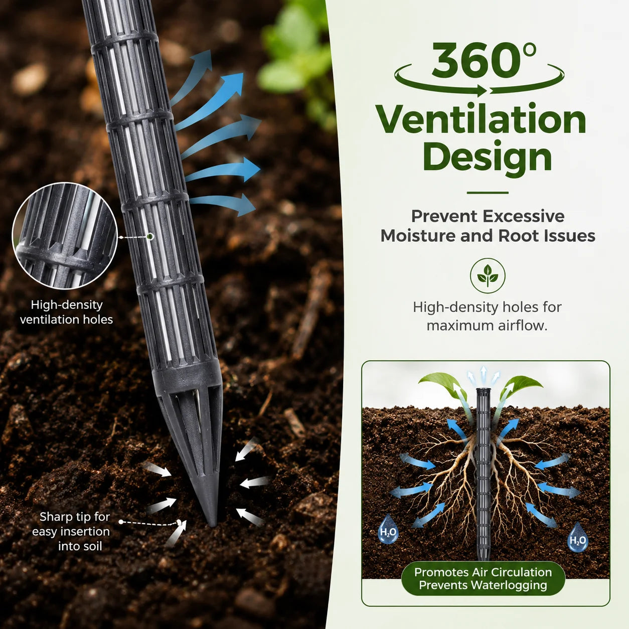 10Pcs Plant Aeration Tubes for Pots Root Rot Prevention Prevent Overwatering for Healthy Roots Wet-dry Cycle gardening Tools Oasis Select