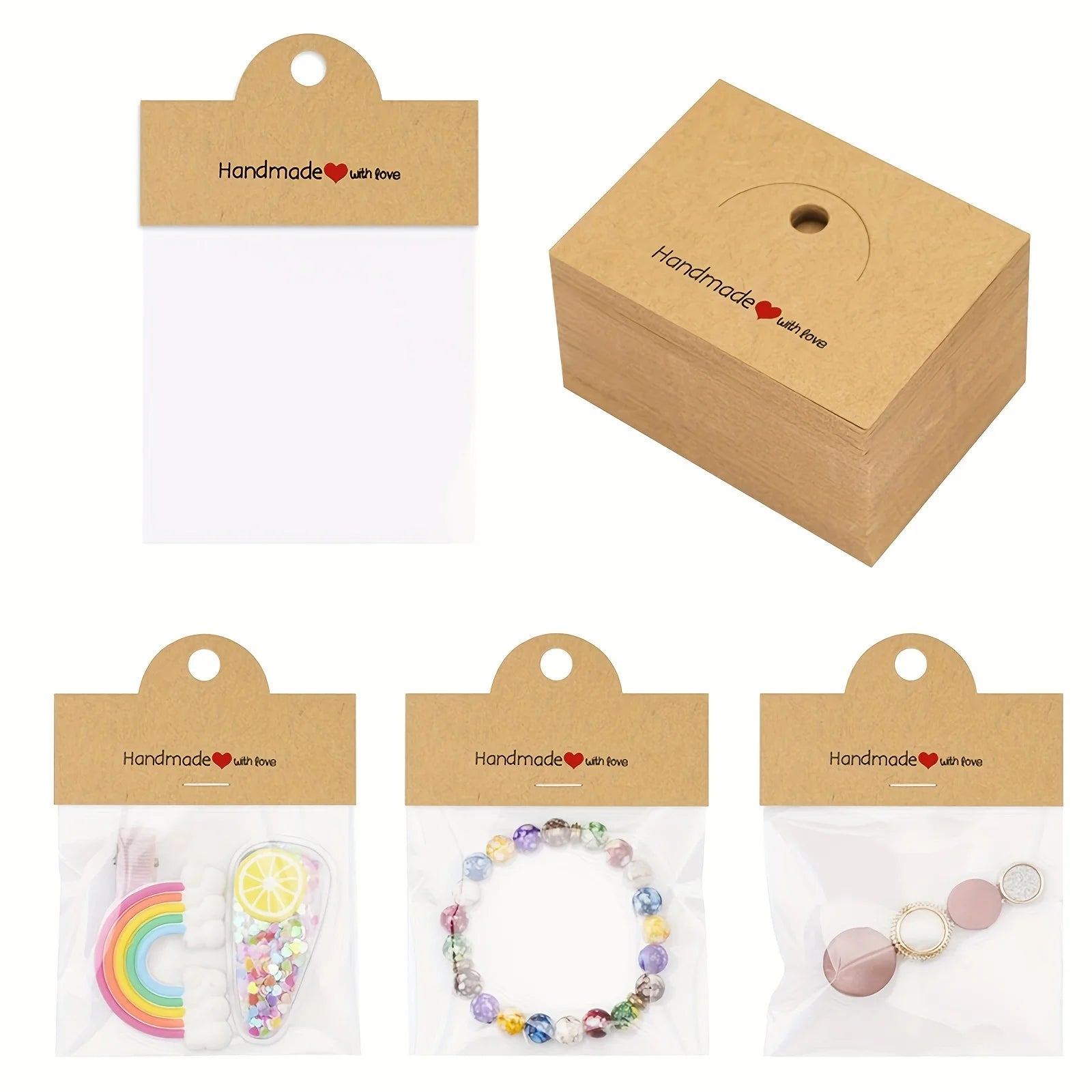 100Pcs Jewelry Package Bags,including 50bags and 50cards, jewelry display clear bags,bracelets,earrings,craft packaging sets Oasis Select