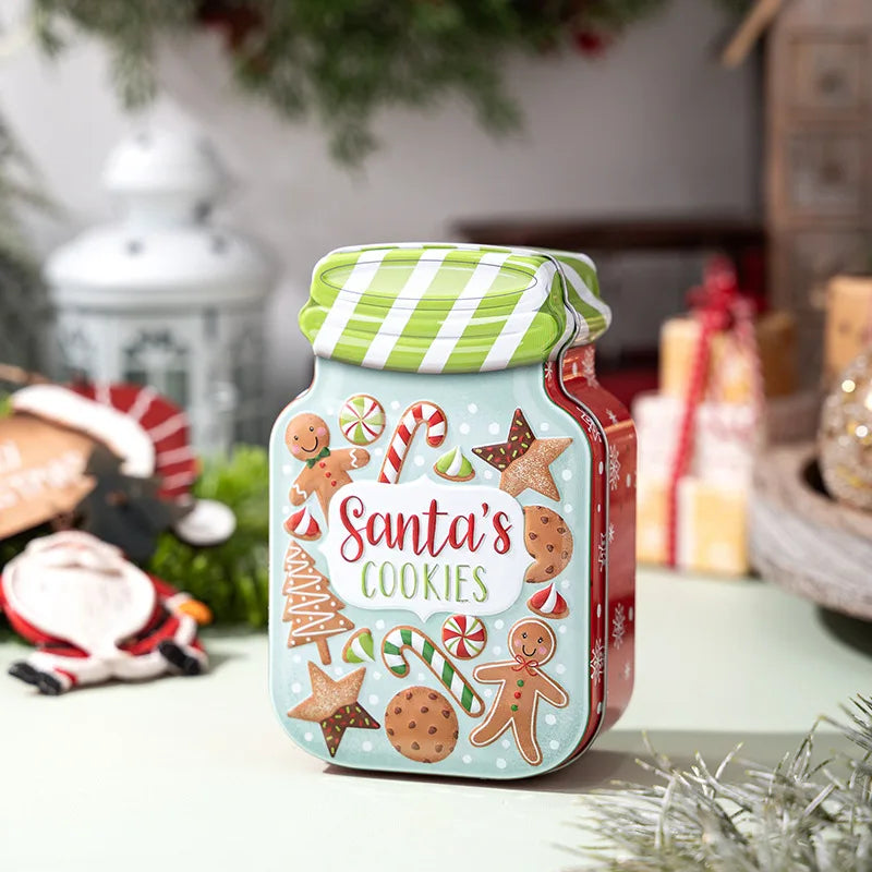 Christmas Tin Box Candy Cookie Box Biscuit Chocolates Gift Metal Tin Box with Lid Containers for Xmas Party Decor Supplies Oasis Select Style 4