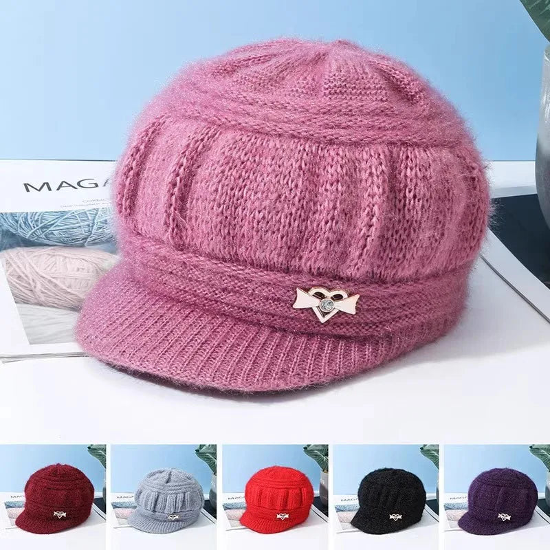 1PC Wool Women's Fashion Hat Plush Knitted Wind Shield Ear Guard Solid Color Atmosphere Simple Autumn and Winter Warm Hat Oasis Select