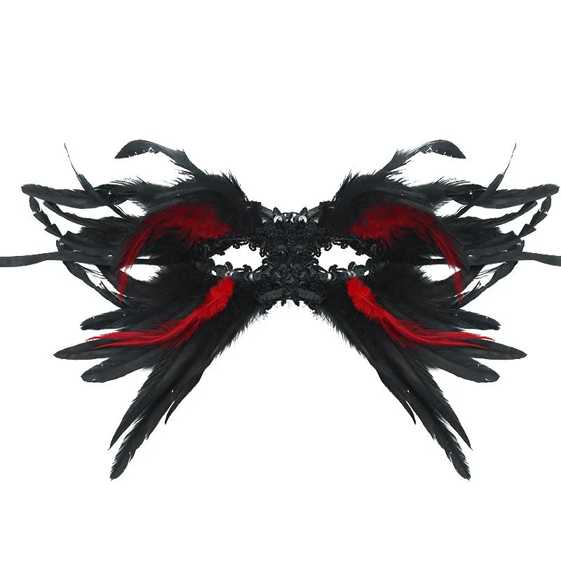Gothic Halloween Feather Half-face Mask Performance Ball Eye Mask Sequins Oasis Select Black red