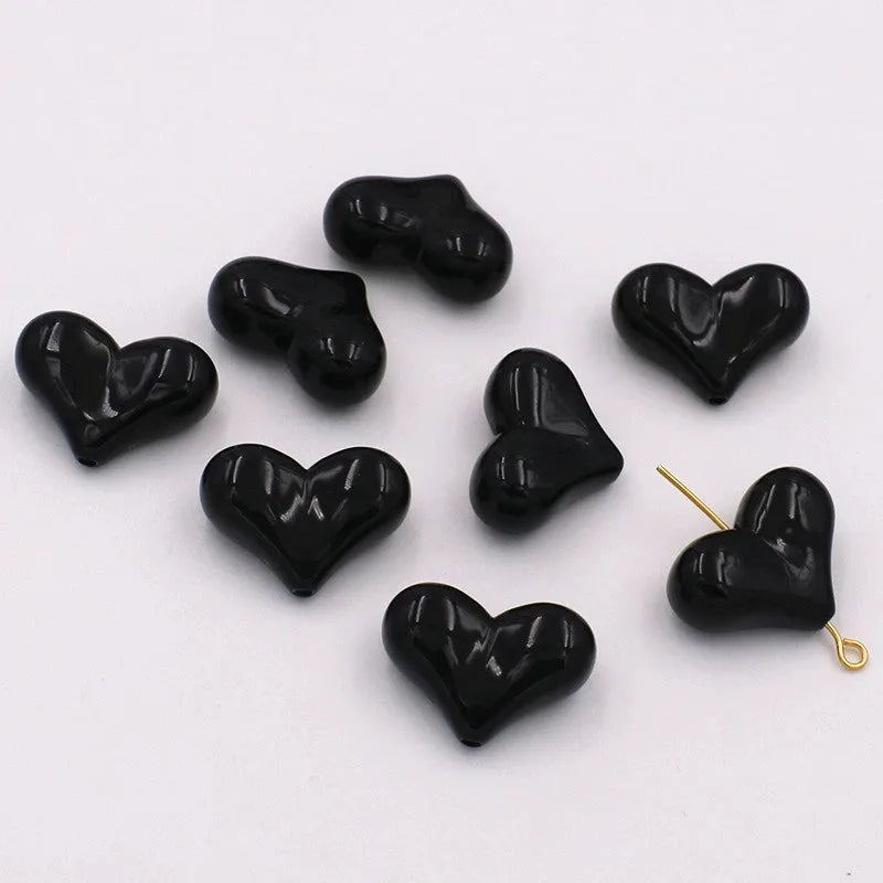 20pcs 16x22mm Acrylic Heart Shape Spacer Beads with 2mm Hole for Keychain Earrings Necklace Jewelry Pens Making Craft DIY Oasis Select Black
