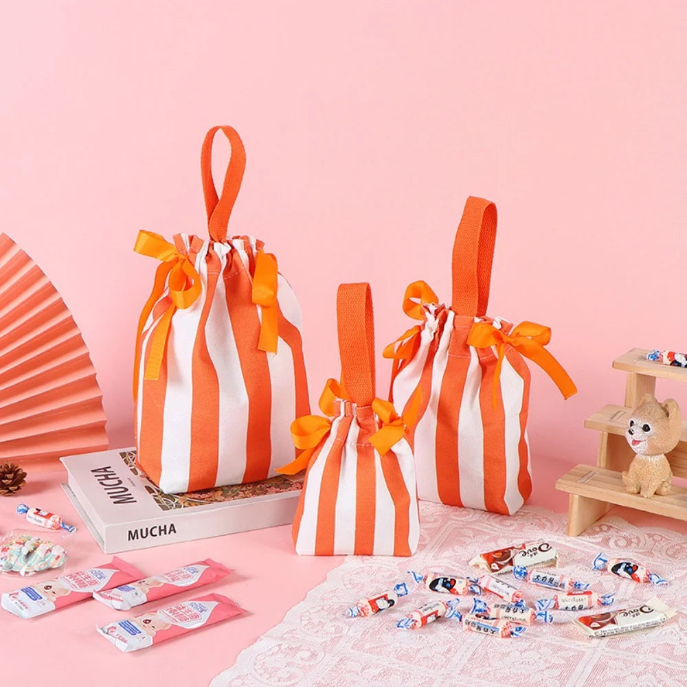 Colorful Striped Canvas Bag Large Capacity Handbag Children's Birthday Gift Bags Women Shopping Handbags Commuter Bento Tote Bag Oasis Select Orange 2 other