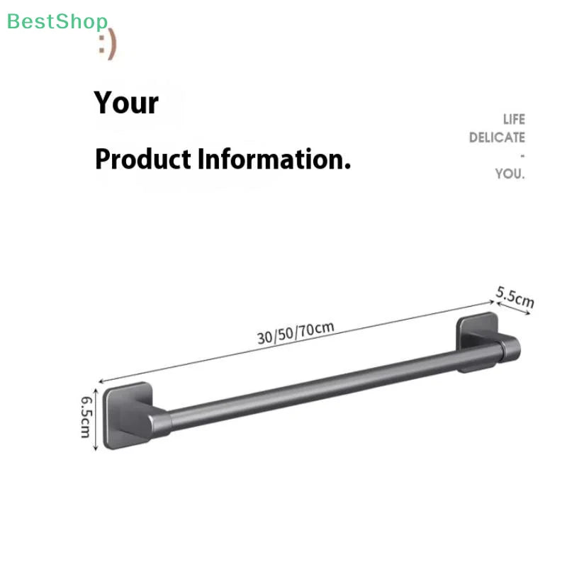 Punch-Free Wall Mount Towel Bar & Rack – No Drill Aluminum