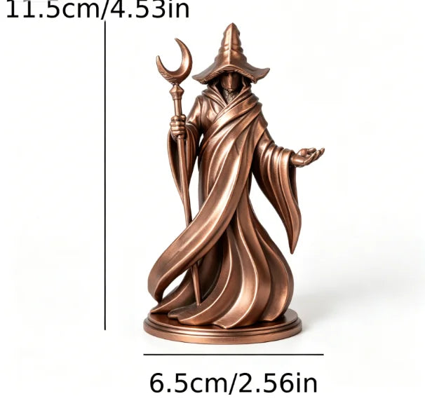 Gothic Faceless Wizard Miniature Figurine 3D Printed Moon Staff Cloaked Mage Statue Home Tabletop Bookshelf Ornament Decor Gifts Oasis Select Wizard Bronze